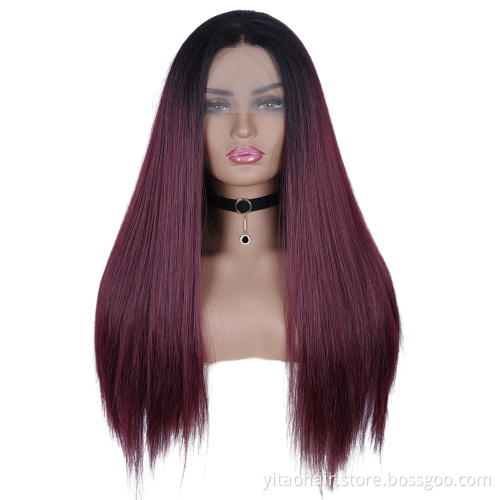 FZY Wholesale Price Good Omens Cosplay Black roots ombre Brown color silk straight Synthetic hair Wigs with lace front  Vendor
